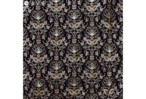 Black Indian Embroidered Fabric by the yard Sewing DIY Crafting Embroidery Wedding Dress Costumes Dolls Table Runner Blouses Blazer Cushion Covers 
